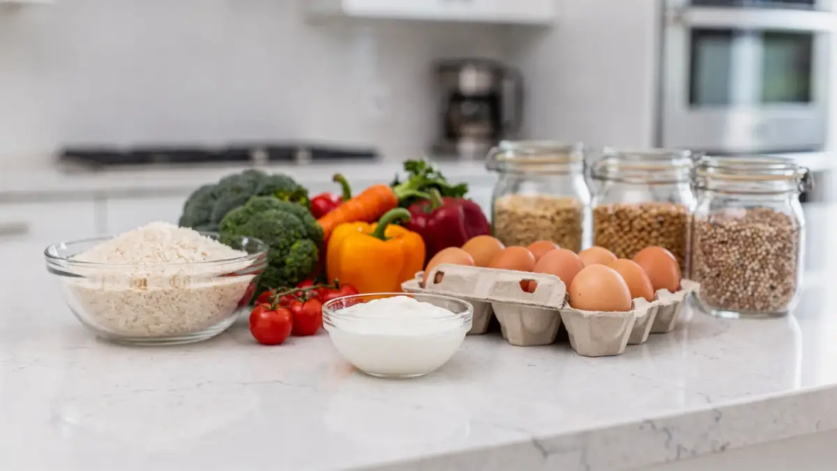 Glutenfreie Lebensmittel in einer Küche zum Thema Zöliakie behandeln