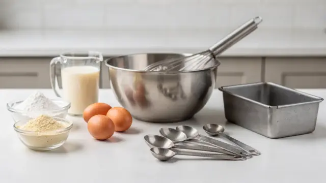 Glutenfrei ohne Milch backen: Zutaten wie Mehl, Eier und pflanzliche Milch für den Teig