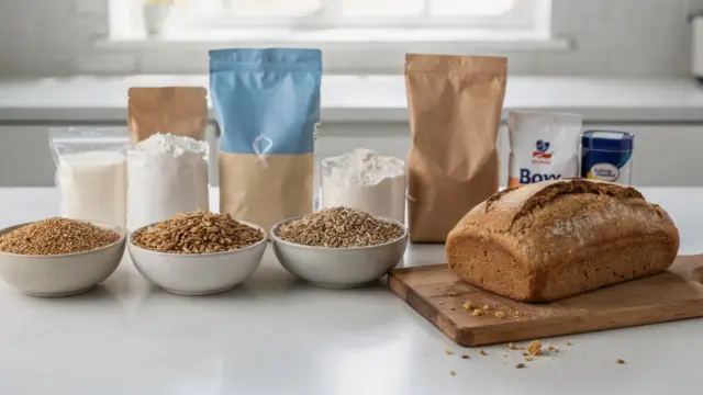 Getreide und Backzutaten mit Gluten für den Artikel zu glutenhaltigen Lebensmitteln