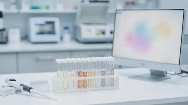 Gentest im Labor zur Abklärung von Zöliakie mit Probenröhrchen und Analysegerät