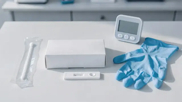 Glutentest-Selbsttest mit Testkit, Probenstäbchen und Timer als Beispiel für Fehlerquellen