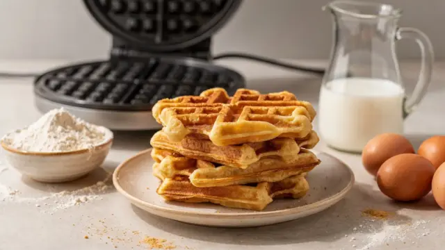 Glutenfreie Waffeln mit Zutaten auf einem Küchentisch